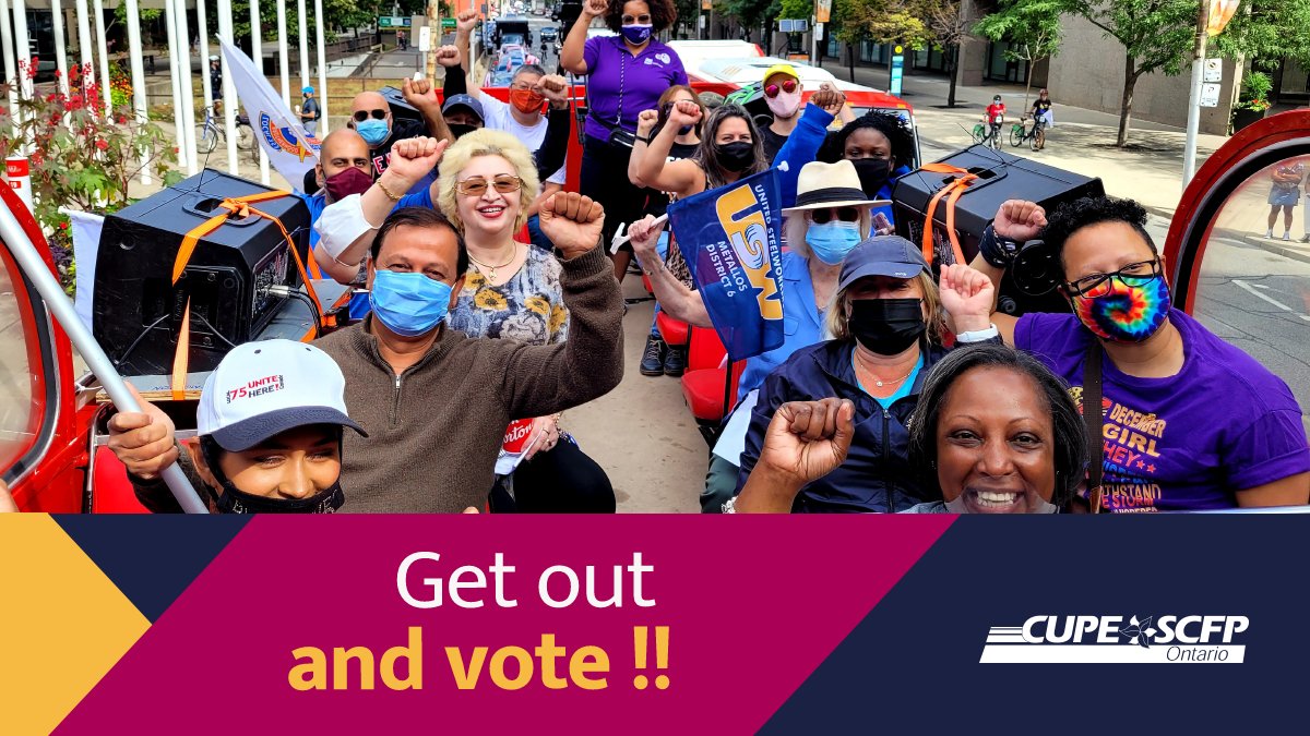 CUPEOntario's tweet photo. Today is the day! Take the time to vote today, for your local NDP candidate. Polls are open 9am - 9pm. 

Because it matters so much. We can’t handle another four years of Doug Ford.

So get out and vote! https://t.co/N2rqHTbaVu