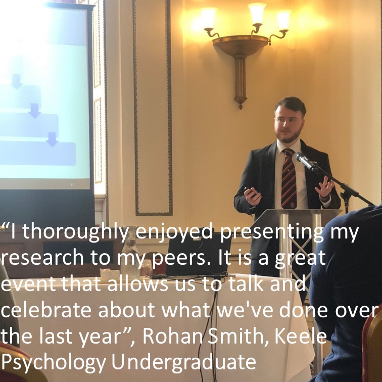 KeelePsychology's tweet photo. Yesterday, #KeelePsychology student Rohan Smith presented his #psychology dissertation research at the Keele Conference of Undergraduate Research.
Rohan said (as well as the quote in the pic): "I was impressed by the research undertaken by other students"
#KeelePsychTalks https://t.co/lbClpft1Qa