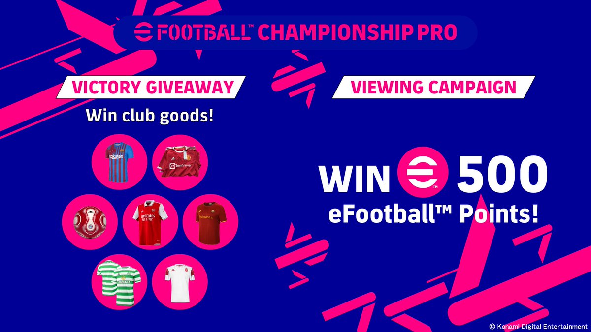 play_eFootball's tweet image. Good news, club fans!⚽️

This June, you'll have the chance to win gear from your favourite club and 5️⃣0️⃣0️⃣ eFootball™ points by participating in our new Victory Giveaway and Viewing campaigns throughout the eFootball™ Championship Pro competition 😍