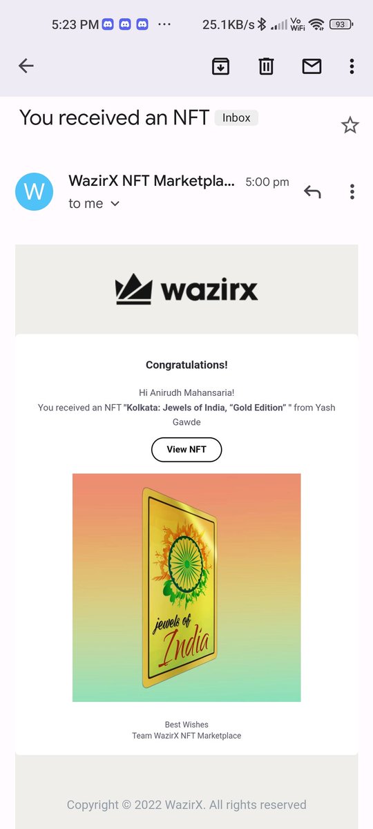 AniGraphicD's tweet image. Look what came in mail today 😍
@WazirXNFT
.
Thank you @BusiBeast for the pleasant surprise ❤️
.
Kolkata Jewels of India 🇮🇳, Feels so good to have this piece, as being a resident of Kolkata!
.
#NFTtransfer #NFTGiveaway #Kolkata #bangla #aamarsonarbangla #NFTdrop #NFTshill #nftart