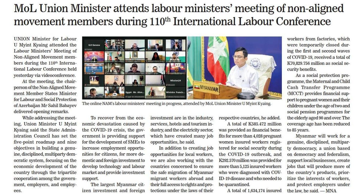 iufap's tweet photo. The military government of Myanmar is falsely reporting in local media that is has accreditation at the 110th International Labour Conference. (Photo 2)

The Myanmar Labour Alliance's statement clarifying that #ILC2022 has rejected their credentials. #JusticeForMyanmar https://t.co/hK68Z2EIuR