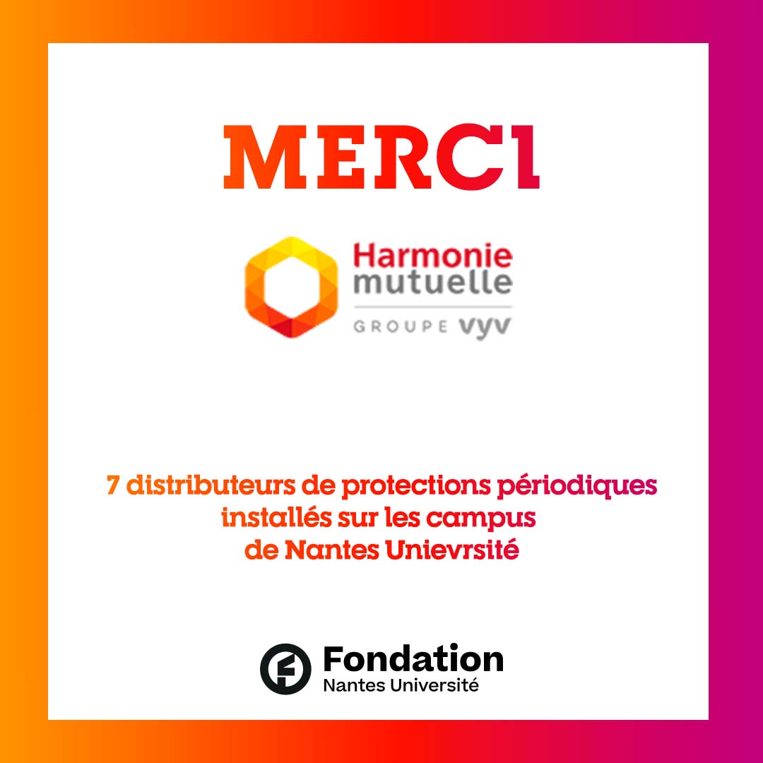 Fondation Nantes Université (@fondation_un) on Twitter photo 🙏Merci à <a href="/hmutuelle/">Harmonie Mutuelle</a> qui s'engage à nos côtés dans le cadre du projet de lutte contre la précarité menstruelle à l'université
Ce don a contribué à l'installation de 7 distributeurs de protections hygiéniques sur les campus de <a href="/NantesUniv/">Nantes Université</a>
#avanconscollectif #santé #précarité 🙏Merci à <a href="/hmutuelle/">Harmonie Mutuelle</a> qui s'engage à nos côtés dans le cadre du projet de lutte contre la précarité menstruelle à l'université
Ce don a contribué à l'installation de 7 distributeurs de protections hygiéniques sur les campus de <a href="/NantesUniv/">Nantes Université</a>
#avanconscollectif #santé #précarité