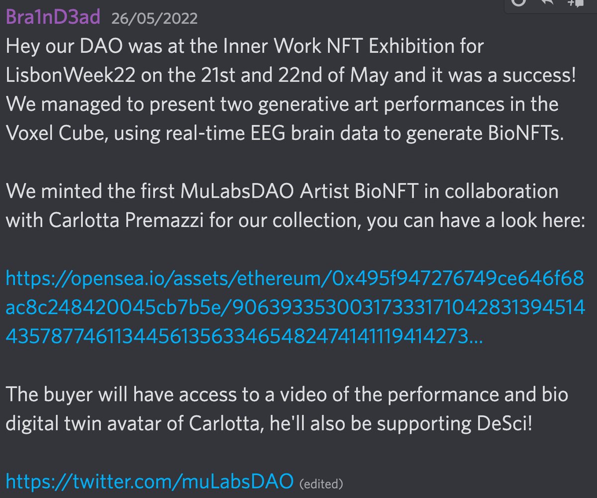 bparlan.eth 🧬 (@bparlan) on Twitter photo The #community that I am interacting with among various #DAOs is so satisfying, I feel proud of those participants even though I never see them. #DeSci community on #blockchain is rocking #tech and #art!
<a href="/muLabsDAO/">MuLabs DAO</a> & @PsyDAO_, thanks for the inspiration and morale. The #community that I am interacting with among various #DAOs is so satisfying, I feel proud of those participants even though I never see them. #DeSci community on #blockchain is rocking #tech and #art!
<a href="/muLabsDAO/">MuLabs DAO</a> & @PsyDAO_, thanks for the inspiration and morale.