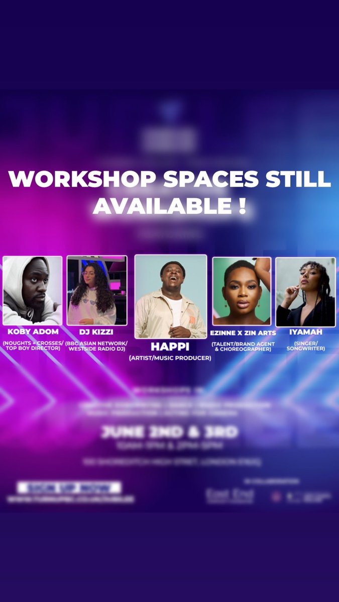TurnUpBC's tweet photo. SPACES STILL AVAILABLE! Join our Creative workshops at One Hundred Shoreditch https://t.co/lo34yQSsU1