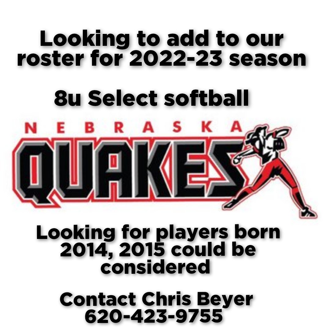 NeQuakes_Beyer's tweet photo. Has you daughter outpaced rec softball or a top performer on her team?  We have a great opportunity for her to join an organization with a strong legacy of helping develop strong softball players while also having fun playing a sport they love.  Contact us for more information. https://t.co/unI2OOyc80