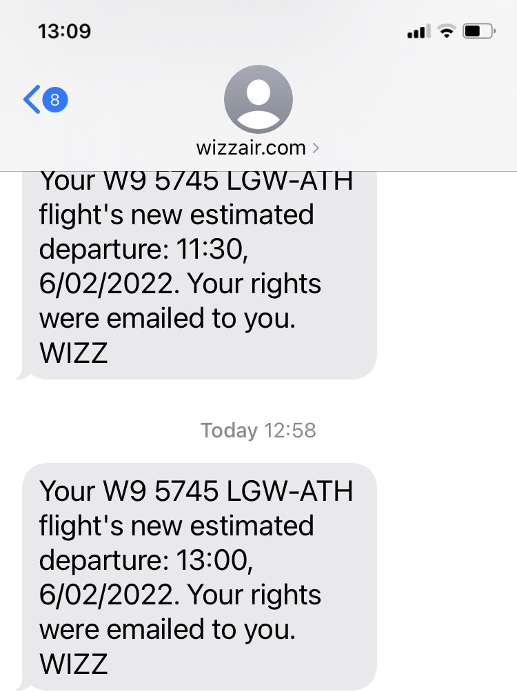 ⁦<a href="/WizzAirUK_W9/">Wizz Air UK</a>⁩ Interesting for Wizz Air to send this two minutes before the new estimated departure time. A guaranteed lie #swizzair