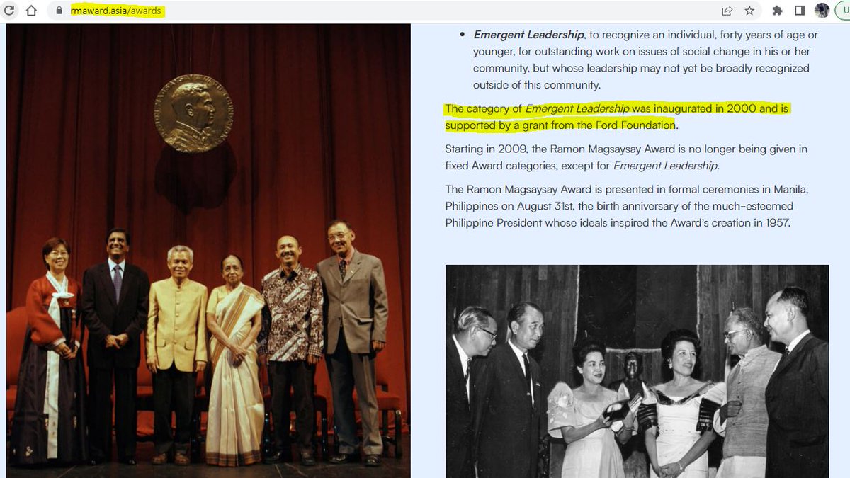 6. In 2006 Arvind Kejriwal has received Ramon Magsaysay Award in category of & #39;Emergent Leadership& #39;Again, who funds this award? It& #39;s Ford Foundation!