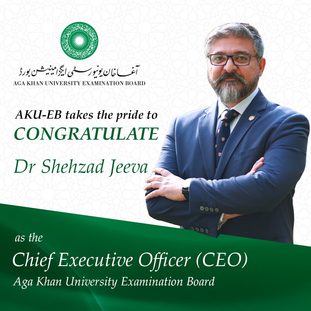AKUEBOfficial's tweet photo. #Congratulations!! 🎉
We are confident that under your leadership, #AKUEB will keep working towards improving the quality of #education across Pakistan and the developing world.

#AKU #AKUExamBoard #Announcement #CEO #BestWishes #Leadership https://t.co/SYHpt7NFJo
