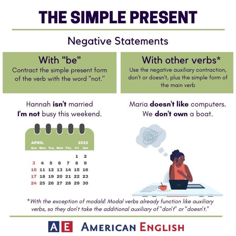 ajhogeofficial's tweet image. We don&apos;t mean to be negative, but sometimes you just need to use the simple present tense in negative statements. 

🚫 Try writing some of your own negative, simple-present statements in the comments below 🚫 #LanguagePoint #VerbTenses ajhogeclub.com