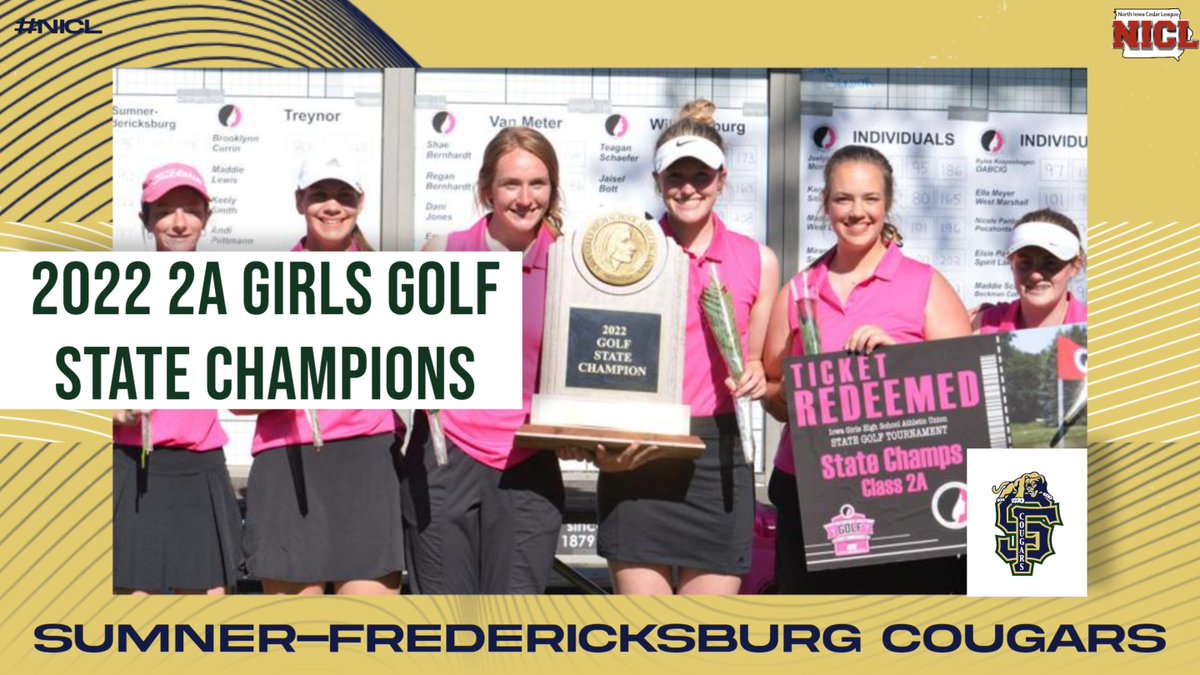 NICLConference's tweet photo. Congratulations to the Sumner-Fredericksburg Cougars girls golf team on recently winning the 2022 @IGHSAU Class 2A State Golf Championship! And congratulations to freshman Chloe Bolte, the 2A individual champion!
#NICL #iahsgolf https://t.co/ahuzuJ1vm6