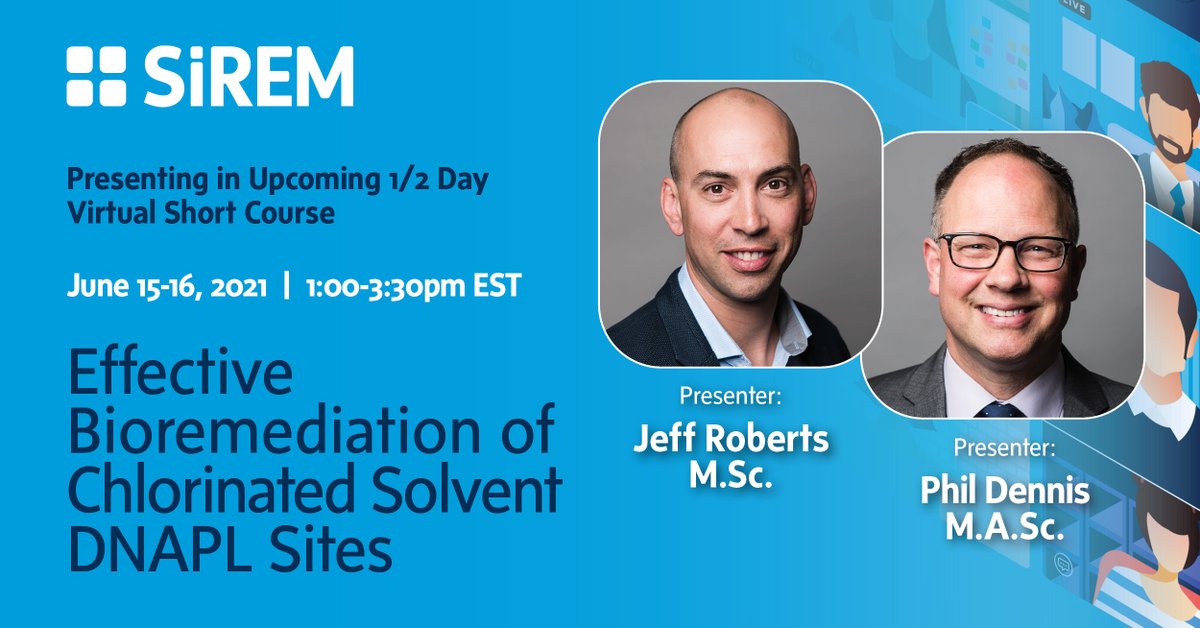 SiREMLab's tweet photo. Phil Dennis & Jeff Roberts to Present on Effective Remediation and Monitoring of Chlorinated Solvent DNAPL Sites at sponsored Virtual Short Course
Learn more: https://t.co/CsHbUUJlbr
#SiREMnews #DNAPL #remediation https://t.co/Gzqvle6RUl