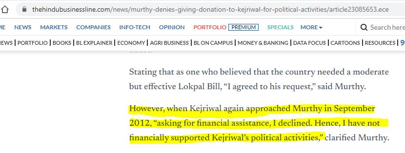 14. In 2008, Infosys and Tata started to fund 25 lakhs each per year for the time period of five years.Tata has claimed that they have stopped after 2011 but didn't give any evidence for their claim!