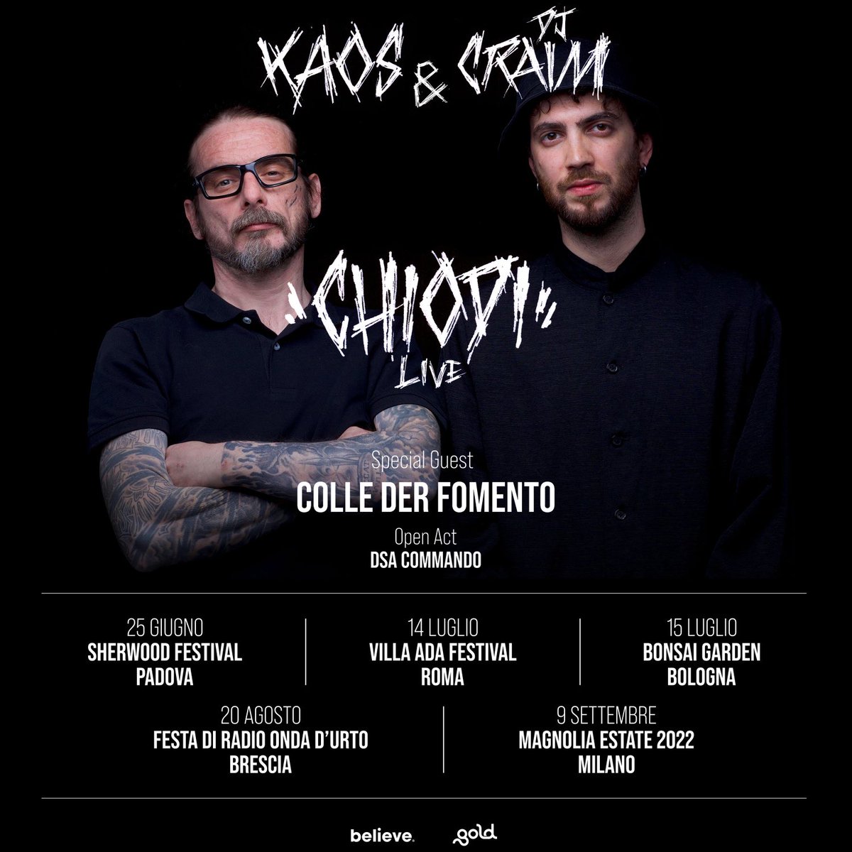 Prime date di “Chiodi” con ⁦<a href="/OneKaos/">kaosone</a>⁩ !
Special Guest: ⁦<a href="/collederfomento/">Colle der Fomento™</a>⁩ 
Open Act: ⁦<a href="/dsacommando/">DSA COMMANDO</a>⁩