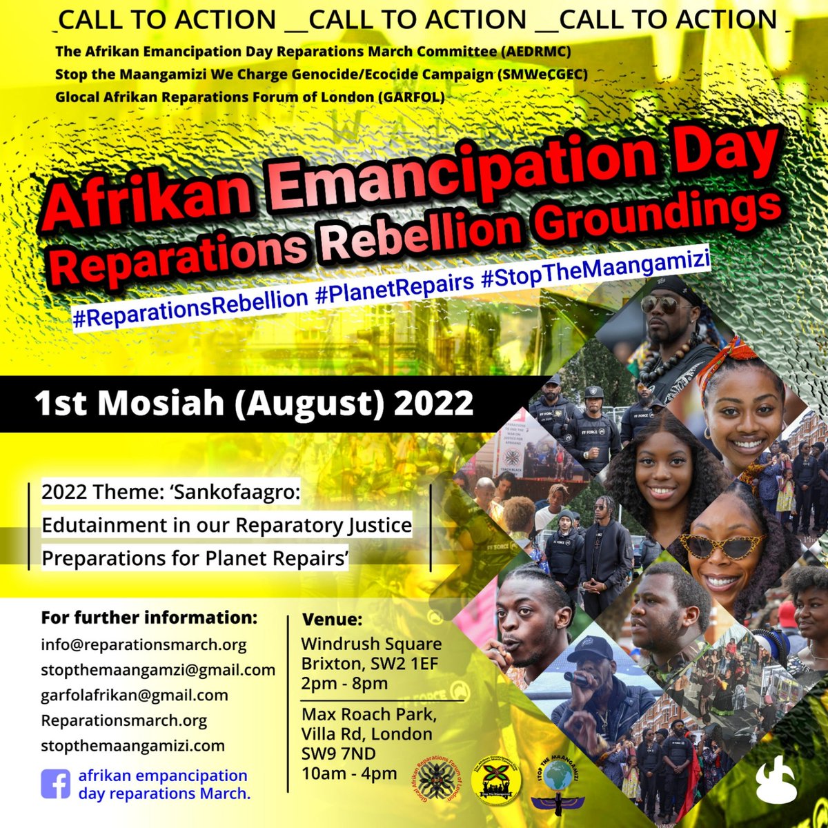 JLAfrikanEdu's tweet photo. The Afrikan Emancipation Day #Reparations Rebellion Groundings 2022 is coming soon! 1st Mosiah is a time to showcase the works of the International Social Movement for Afrikan Reparations. A time to ground with our brothers &amp; sisters in order to strengthen this movement.#Brixton https://t.co/oa0FE2Yqwp