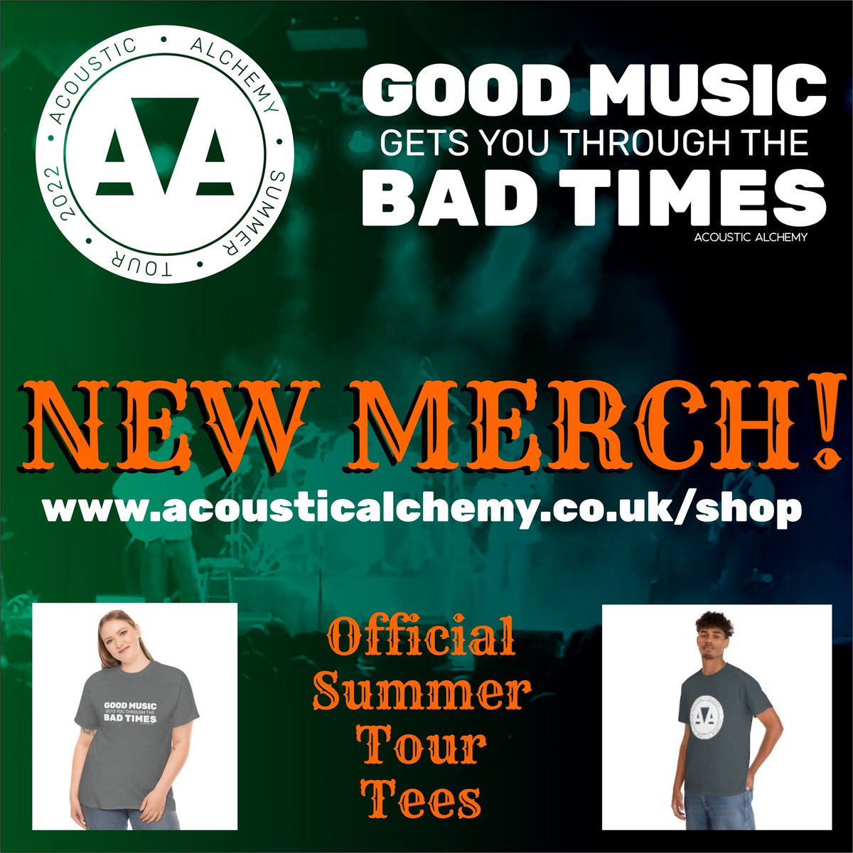 Just in time for the Summer Tour we have 2 new tees! We are often asked about tees at the merch stand but because we fly so much, it's just not possible to carry them with us, but now you can buy them online - bring it to the gig and we'll be happy to sign it for you!