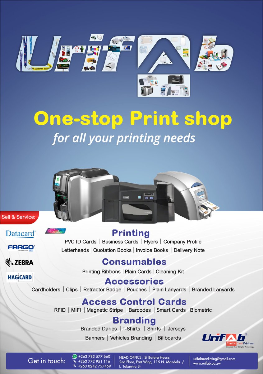 Want to start a plastic printing business? Look no further than Urifab. We have the right printers for you. Also on offer are printed plastic identification cards. See attached for more products