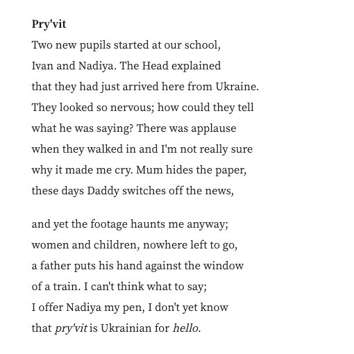 In case you missed it this morning – here's Carole Bromley's Caterpillar Poetry Prize winning poem, 'Pry'vit'. 🇺🇦
