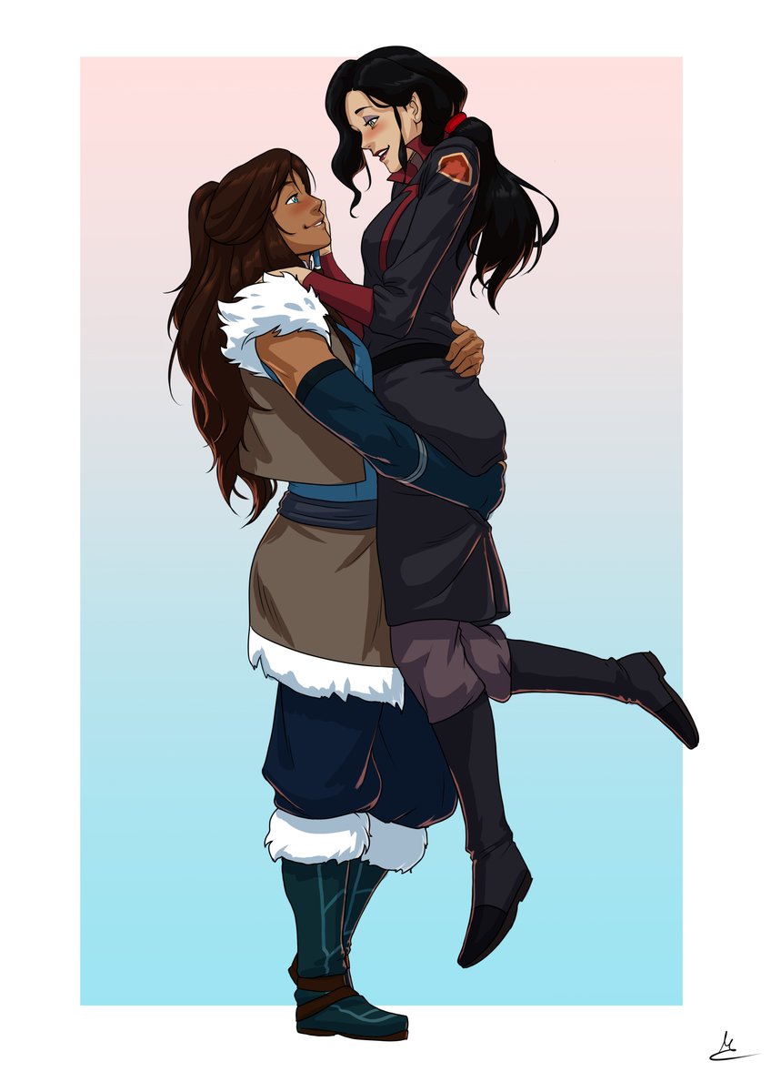 Commission for @Aizatram who asked me Korra and Asami with the adult design of some of my fanart😊 #korrasami #Korra #AvatarTheLastAirbender #characterdesign #Commission @janetvarney