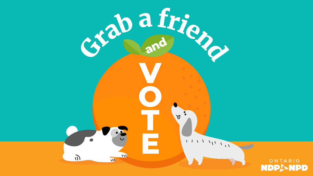 OntarioNDP's tweet photo. Voting is better with friends! 🐩🐕🦮

Dozens of races could come down to the wire – and ever vote will count.

Vote today – then message or call a friend or three and make sure they vote NDP!

🐶 https://t.co/HWIRBxf3zd https://t.co/a0pQlsxnfV