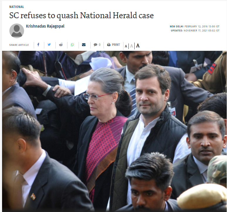 In February 2016, Gandhis appealed in Supreme court to cancel the National Herald case against them but SC refused to quash proceedings against Gandhis and gave them a big Jhatka.12/18