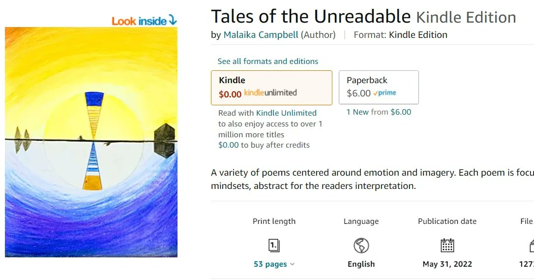 MrJaredMagee's tweet photo. Class of 2024 Malaika Campbell has released a collection of poetry via @Amazon KDP as part of her ColLAB experience. Malaika tackled this project 99.9% independently, navigating the rather detail-oriented process with real poise and aplomb. https://t.co/tGEsJJBFOZ
