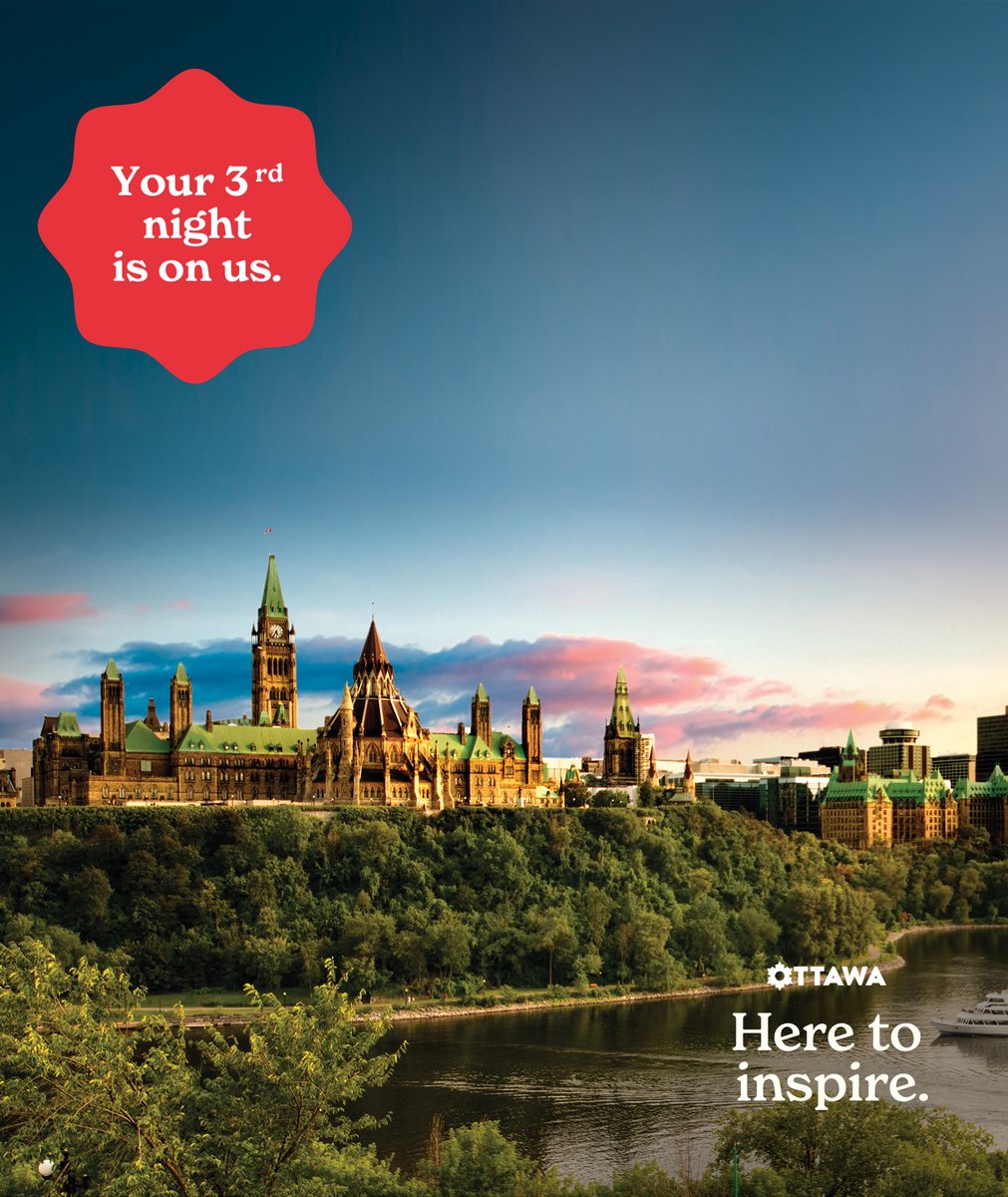 OttawaMarriott's tweet photo. Book your getaway to Ottawa with your 3rd night FREE! Reserve stays of min. 3 nights June 1 to October 10, 2022 to take advantage of this special offer 👉 https://t.co/UON1A3srEB. 🥳☀️ #myottawa #monottawa #ottawamarrriot #ottawagetaway #thirdnightfree https://t.co/OelahmGo8o