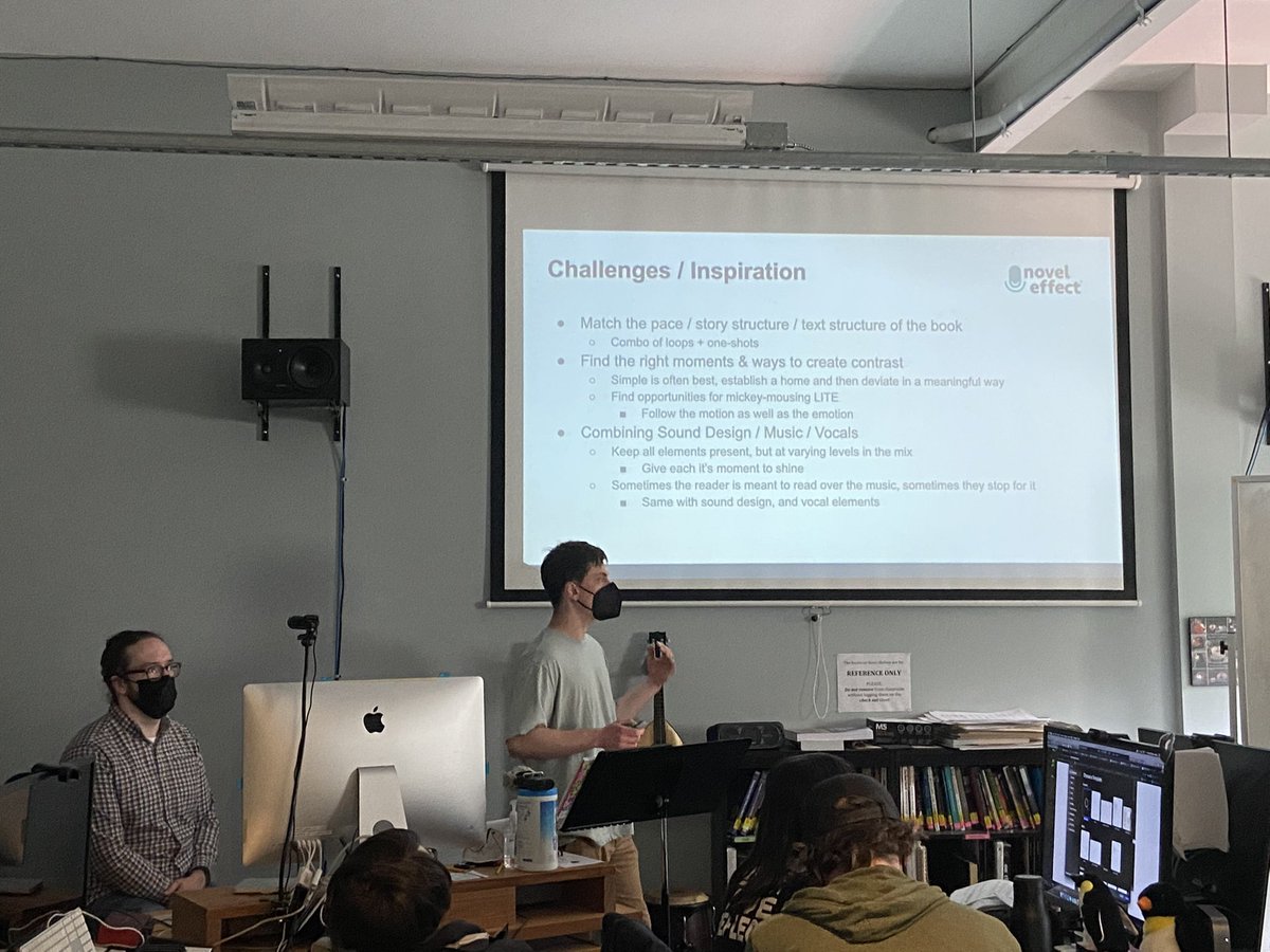 pnwfilmscoring's tweet photo. Very cool having some of the music/sound design team from Novel Effect joining us today to talk about the app and how they create their content.
#PNWFS #Masters #musiclife #creative #noveleffect @novel_effect #sounddesigners #reading #gradschool #musicforbooks https://t.co/bC6C1a3Xu4