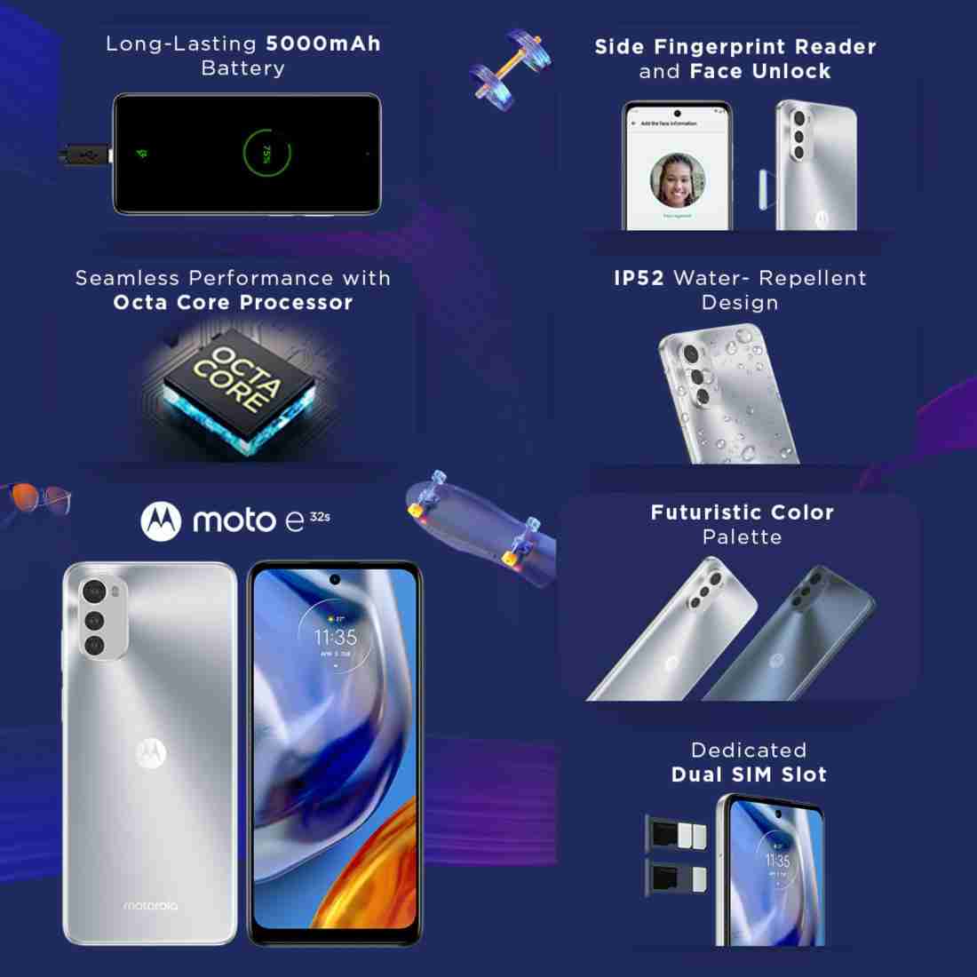techrecevent's tweet photo. #Motorola E32s Launched in India

6.5" HD+ 90Hz IPS LCD Display
MediaTek Helio G37
8MP Front
16+2+2MP Rear
3/4GB+32/64GB
LPDDR4x
eMCP Storage
5000mAh
10W in Box
Android 12
IP52 Rated
Side Mounted FS

3GB+32GB = ₹9,299
4GB+64GB = ₹9,999

#motorolaE32s #TechRecevent https://t.co/thVc3xn2p6