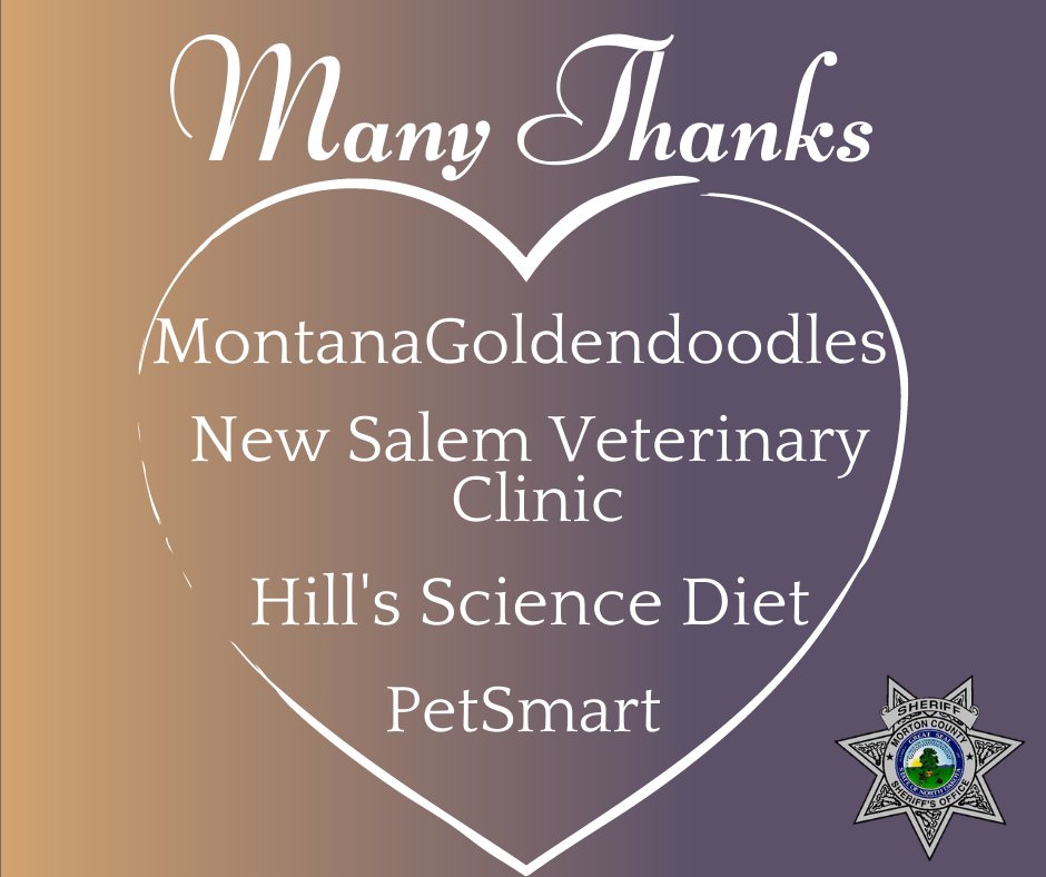 MortonCountySO's tweet photo. We want to give a big round of "ap-paws" to Therapy K9 sponsors! We are so “dog-gone” grateful for their support. #ManyThanks https://t.co/eu8vKuC2GP