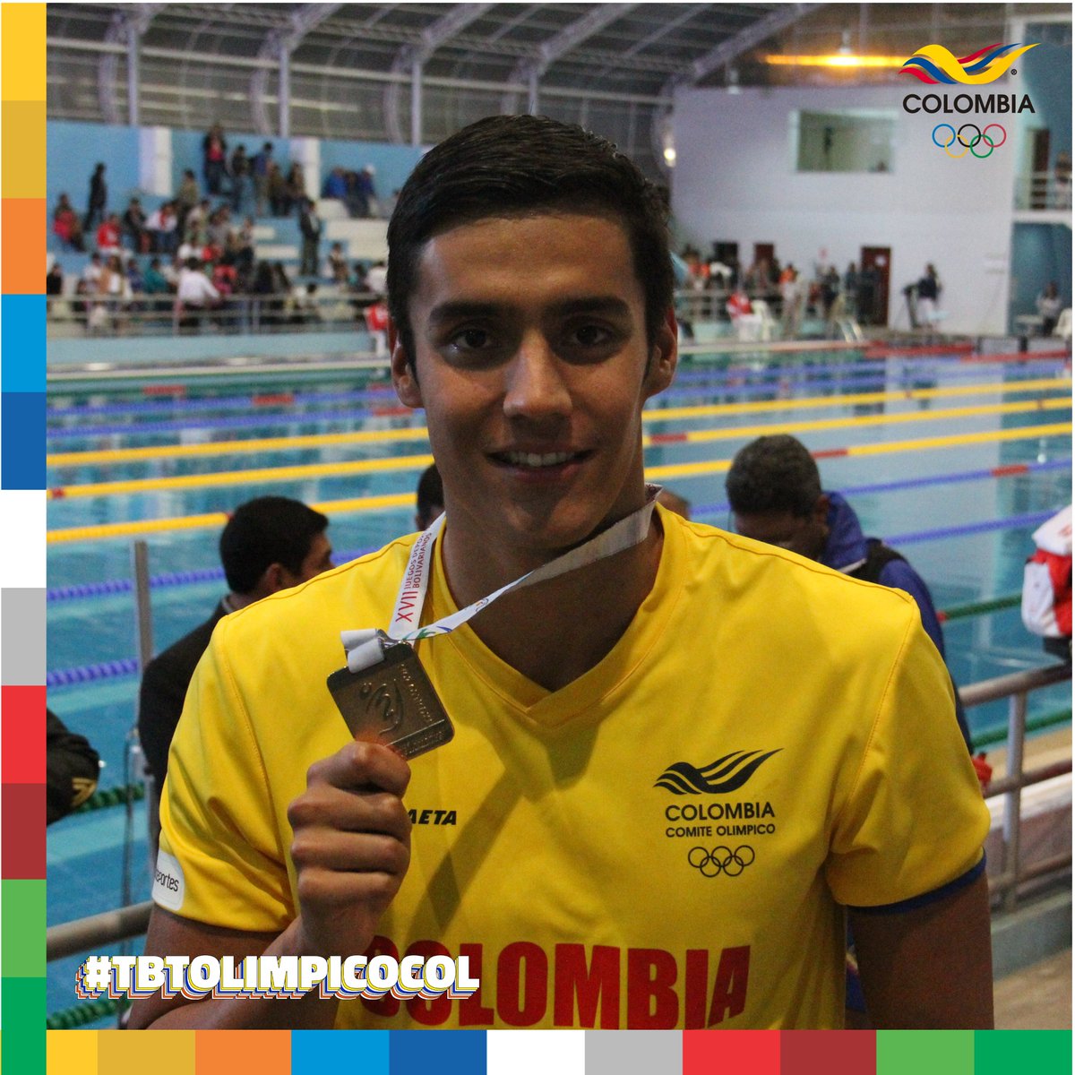 OlimpicoCol's tweet photo. #TBTOlímpicoCol - 🇨🇴  Jorge Murillo @trucha91, se colgó cuatro medallas, dos de oro 🥇 y dos de plata 🥈 en la disciplina de natación de carreras. 🏊‍♂️

🥇 100 m pecho.
🥇 200 m pecho.
🥈 50 m pecho.
🥈 4 × 100 m cuatro estilos. https://t.co/QbYeoDIELM