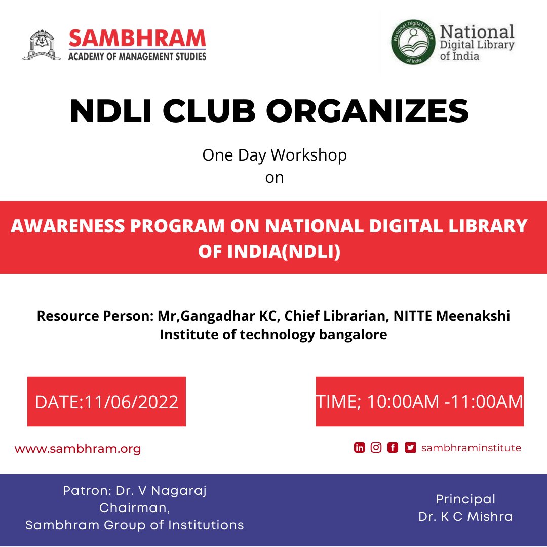 AWARENESS PROGRAM ON NATIONAL DIGITAL LIBRARY OF INDIA(NDLI)