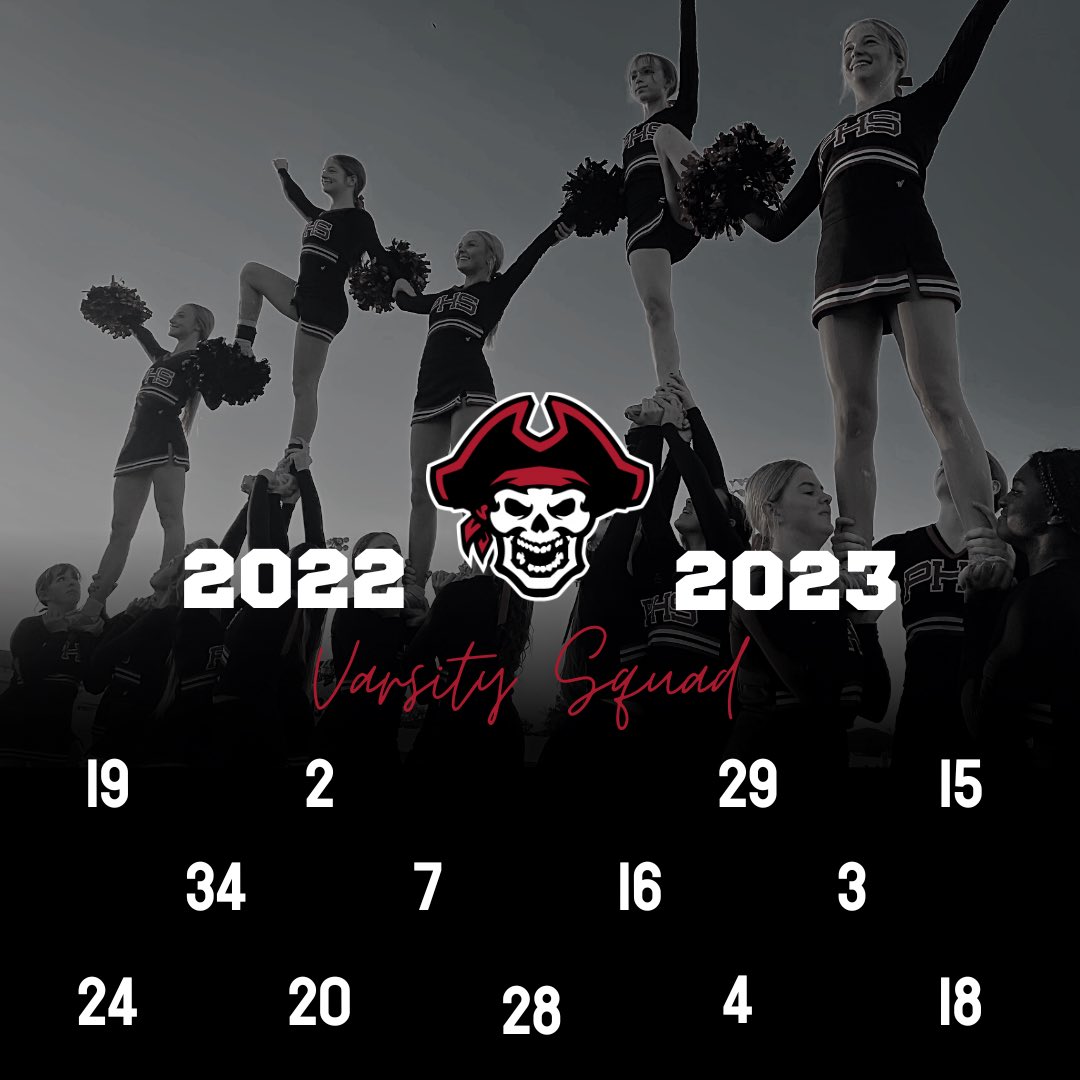 PascoHighCheer's tweet photo. Congratulations to the 2022-2023 Varsity and Junior Varsity Cheerleading Squads ☠️ 

You will all be receiving an email regarding practice for next week by the end of today!

#GoPirates #PascoCheer #SailsUp https://t.co/ofMU1hJQ7c