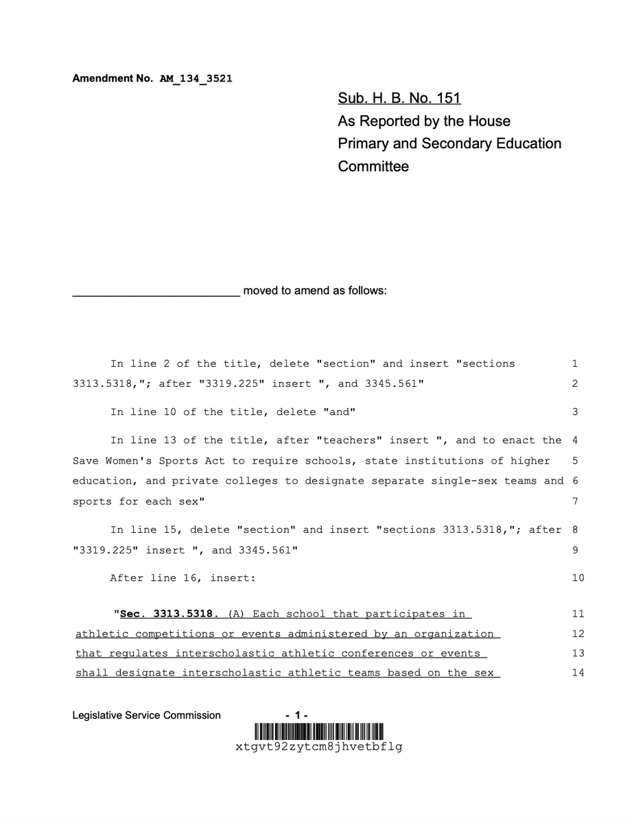 MorganTrau's tweet photo. Finally got Sub HB 151, which includes Ohio's "Save Women's Sports Act." This passed close to midnight.

Section C has the verification process if accused of being trans.
- External and internal genitalia evaluation
- Testosterone level check
- Genetic makeup test

@WEWS https://t.co/ZhtGOcx4DY