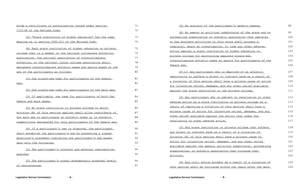MorganTrau's tweet photo. Finally got Sub HB 151, which includes Ohio's "Save Women's Sports Act." This passed close to midnight.

Section C has the verification process if accused of being trans.
- External and internal genitalia evaluation
- Testosterone level check
- Genetic makeup test

@WEWS https://t.co/ZhtGOcx4DY