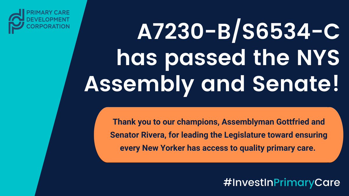 Thank you, thank you to co-sponsors <a href="/DickGottfried/">Richard Gottfried</a> and <a href="/NYSenatorRivera/">Gustavo Rivera</a> for prioritizing health and equity for ALL New Yorkers by passing this important bill! #primarycare is the cornerstone of healthy communities and families. #InvestInPrimaryCare
