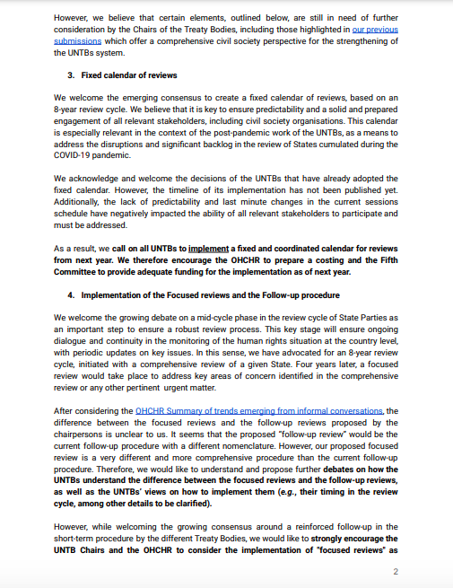 UNTBNet's tweet photo. In view of the 34th Annual Meeting of the @UNTreatyBodies Chairpersons this week, TB-Net and @ISHRglobal sent a joint submission highlighting the importance of the #UNTB system and key areas for its strengthening from a CSO perspective.
▶ https://t.co/gVFFDKxDwR https://t.co/hAELhgiV9q