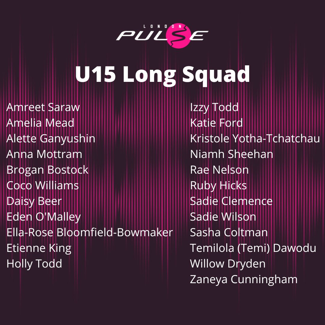 PulsePathway's tweet photo. Following a fantastic set of pathway trials we are excited to share the Pulse U15 Long Squad 

Congratulations to all selected 💗🖤 https://t.co/JYCp4skLAQ