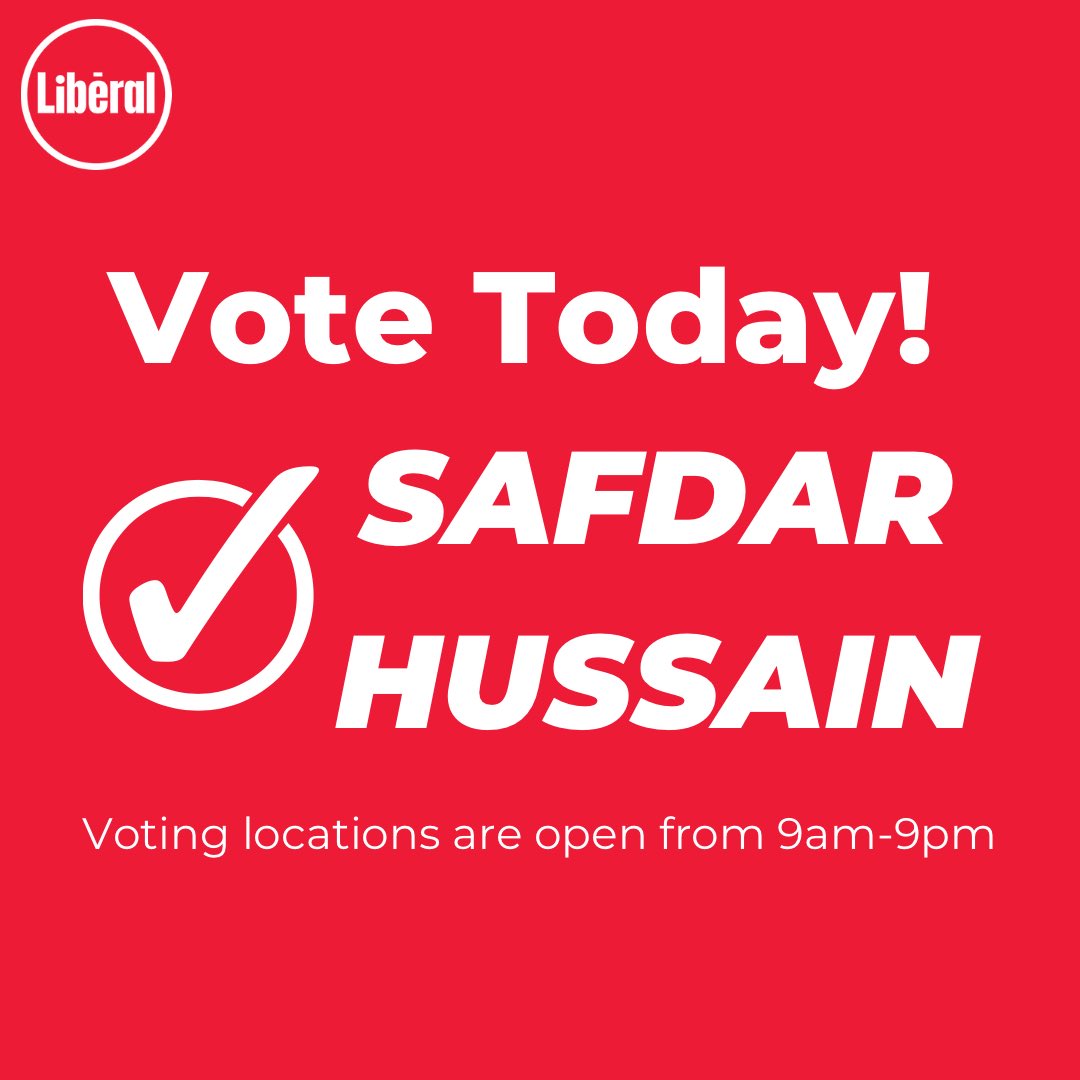 VoteSafdarOLP's tweet photo. Good morning #BramptonCentre! Today is the day to have your voice heard. Vote today anytime from 9am-9pm at your nearest polling location. 

Vote for change, vote for Safdar Hussain. Today, the choice is yours. #onpoli https://t.co/1YgGETUn7d
