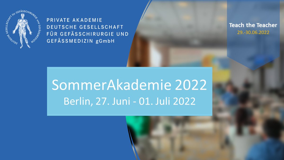 DGG_Tweets's tweet photo. Die Aus-, Fort- &amp; #Weiterbildung in der #Gefäßchirurgie und -medizin liegt der DGG sehr am Herzen. Bei der #Sommerakademie gibt es einen Teach the Teacher Kurs, in dem moderne Lehrmethoden &amp; didakt. Tricks zum Unterricht am Krankenbett vermittelt werden. https://t.co/tnTQYjqN2w https://t.co/nvsABt9hU8