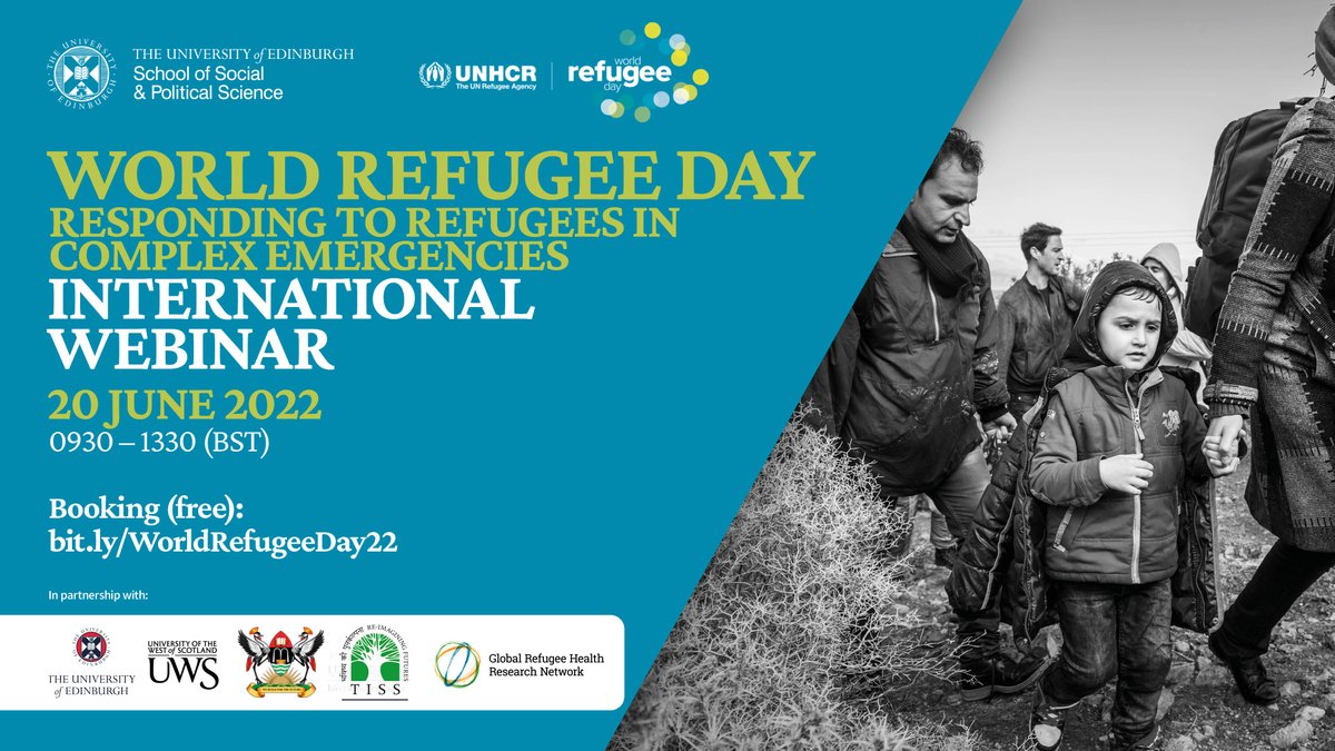uoessps's tweet photo. World Refugee Day
Responding to Refugees in Complex Emergencies 
An International Webinar

June 20 - 09:30-13:00

Including:
🔹keynote address by UN staff
🔹panel discussion
🔹reflections on current refugee crisis 
🔹documentary screening

Booking:
https://t.co/GmB55KAHQg https://t.co/1A1DslOPAc