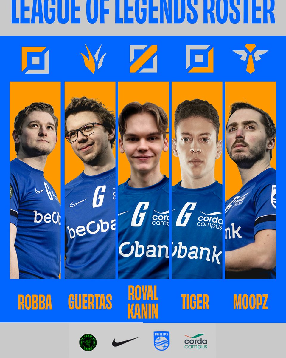 Full <a href="/EliteSeriesLOL/">Orange Elite Series: League of Legends</a> Summer split 2022 roster!

👑 <a href="/RobbaZona/">Rob Zoon</a> 
🔥  <a href="/Guertas_lol/">Guertas</a> 
👶 <a href="/TheRoyalKanin/">TheRoyalKanin</a> 
🐯 @TigerADC 
🏟️ <a href="/Moopzlol/">Amaury Minguerche</a> 

HC: <a href="/arendmencoach/">arendmen - Ralph</a> 
AC: <a href="/The_Bashstard/">TheBash</a> 
Analyst: <a href="/Kuurusss/">Kurus</a> 

#PushTheLimits #LeagueOfLegends #ESLOL