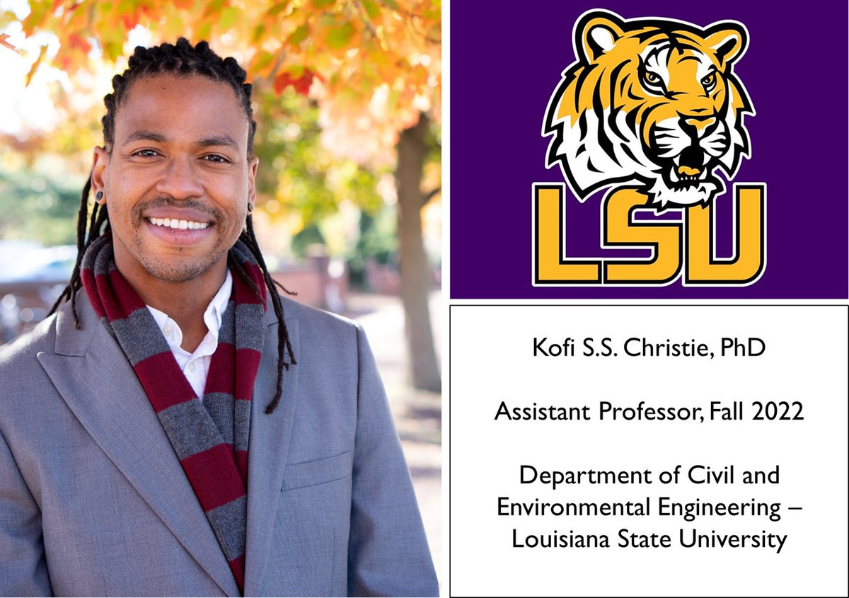 Kofi Christie (@cleanwaterkofi) on Twitter photo I'm happy to announce that I'll join the faculty at <a href="/LSUEngineering/">LSU Engineering</a> and <a href="/LSU_CEE/">LSU CEE</a> as an Assistant Professor this fall! 📸<a href="/mollyaseltzer/">Molly Seltzer</a> I'm happy to announce that I'll join the faculty at <a href="/LSUEngineering/">LSU Engineering</a> and <a href="/LSU_CEE/">LSU CEE</a> as an Assistant Professor this fall! 📸<a href="/mollyaseltzer/">Molly Seltzer</a>