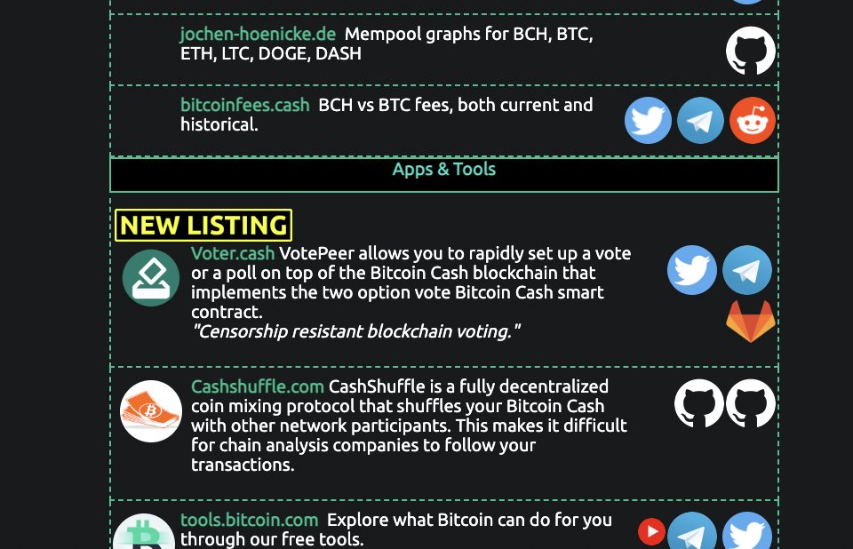 VotePeer on-chain voting is now listed at helpme.cash/BitcoinCash/ under "Apps &amp; Tools"
