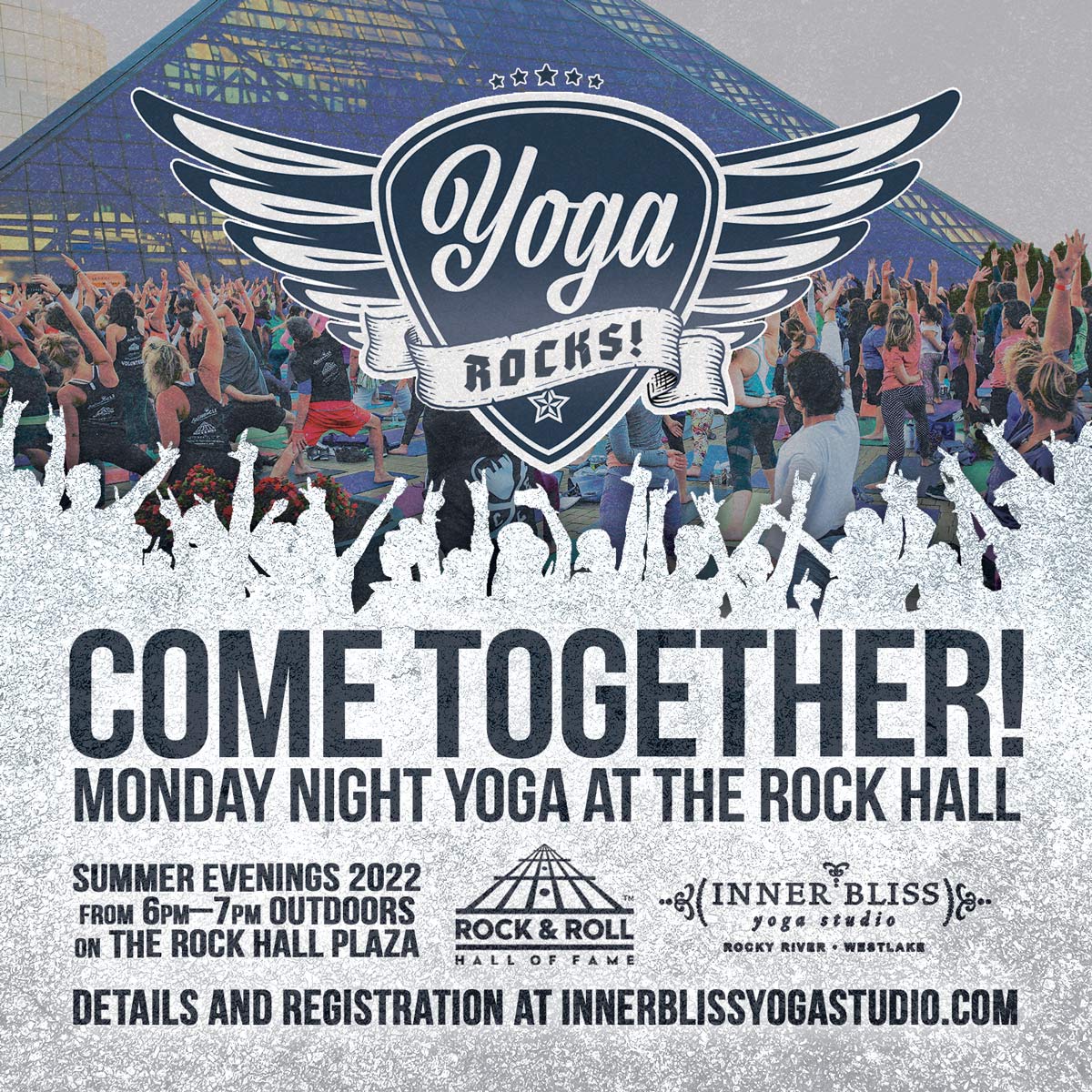 Join us for #outdooryoga on the <a href="/rockhall/">Rock & Roll Hall of Fame</a> plaza on select Mondays this summer from 6pm-7pm! #cle #thisiscle #innerblissyogastudio
July 18
August 8
August 15
August 22