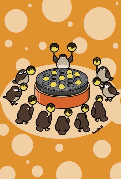 自分史上一番意味がわからない絵。未だにわからない。#イラスト #illustration #すずめ #たこ焼き 