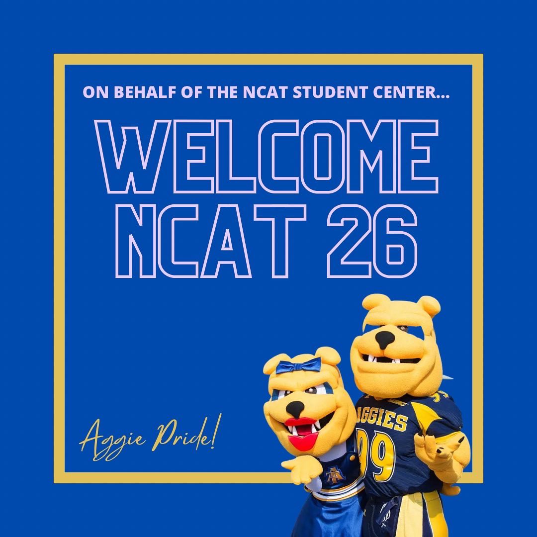 NCAT_StudentCtr's tweet photo. Welcome Class of ‘26! We’re happy to finally have you on campus. Enjoy your NSO, have fun, and stay safe!

Please follow and share this post with your fellow Aggies. 🐶 https://t.co/IGnwrd4mZd