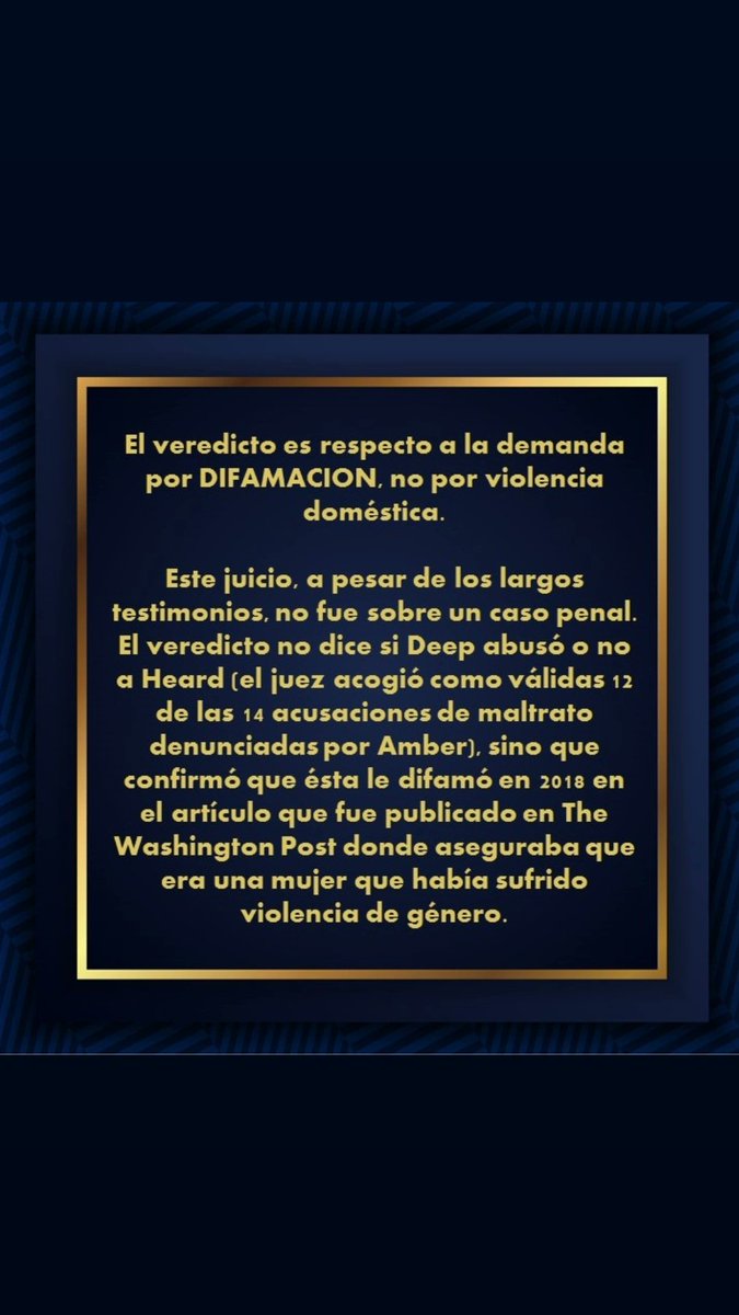 Alexgarcialo1's tweet photo. El veredicto de Deep y Amber fue sobre un caso de DIFAMACIÓN no sobre VIOLENCIA DE GÉNERO. https://t.co/u9EC3hc3jb