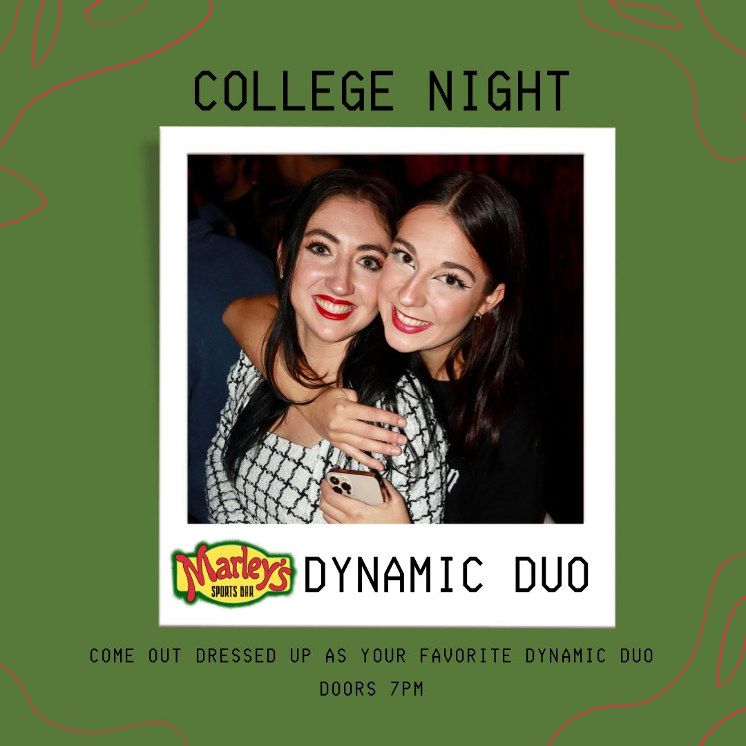MarleysDowntown's tweet photo. DYNAMIC DUO NIGHT 2️⃣
• Open at 7PM
• $5 Hurricanes / Frozen Margs
• $3 Domestic Longnecks
• NBA Finals Game 1 on the TVs https://t.co/EOa2FbvTeq