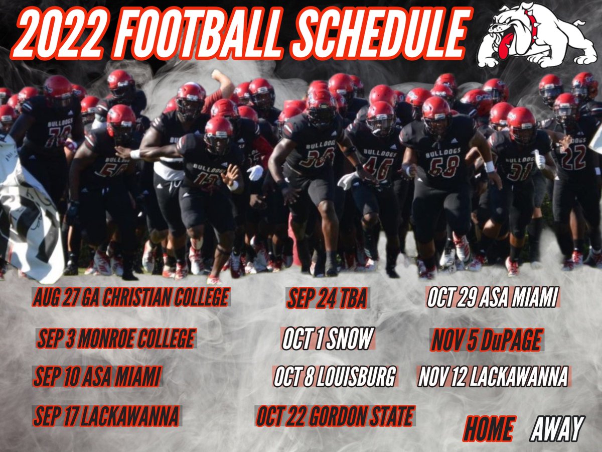 Official 2022 Season Schedule 🐶🐾🏈 #BiteDown22
<a href="/JuCoFootballACE/">JuCo Football Forer</a> <a href="/rmchester00/">Rob Manchester</a> <a href="/NJCAAFootball/">NJCAA Football</a> @ConnorHines17 <a href="/TheBigGuyWJCL/">Frank Sulkowski WJCL</a> <a href="/11AliveSports/">11Alive Sports</a>