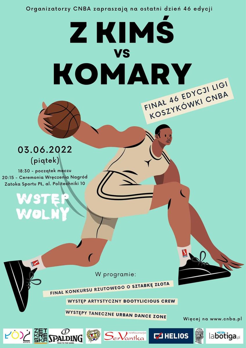 ligaCNBA's tweet photo. Finał ligi CNBA już jutro, 3 czerwca o 1830 w Zatoce Sportu.
O mistrzostwo gra Marcin Gortat i jego Komary.
Przeciwnikami są wielokrotni mistrzowie ligi - Z Kimś.
Fajny plakat? Widzimy się? https://t.co/UKYr1VMnvs